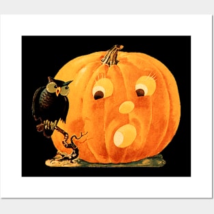 Vintage Halloween Jack O Lantern and Owl Posters and Art